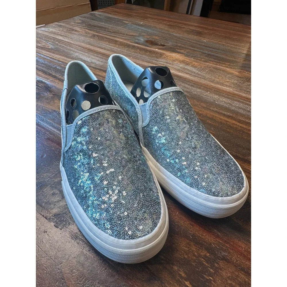Keds Women 7 Double Decker Sequin Slip On Sneakers Silver Iridescent Dream Foam